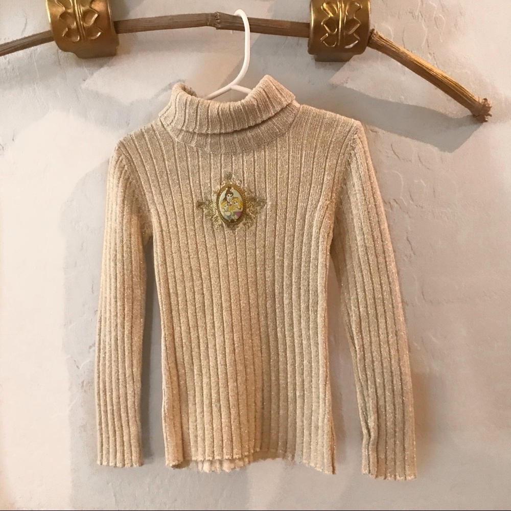 5 Disney Princess Girls Gold Metallic Sweater